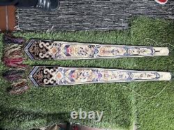 Pair ANTIQUE 19th C. CHINESE QING EMBROIDERED SILK SKIRT PANELS Moth Butterfly