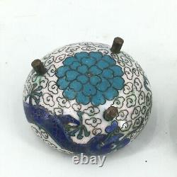 Pair Antique Chinese Cloisonne Miniature Incense Burner Footed Censers Dragon