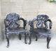 Pair Chinese Japanese Dragon Chairs