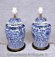 Pair Kangxi Blue And White Porcelain Table Lamps Lights Chinese Urns
