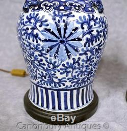 Pair Kangxi Blue and White Porcelain Table Lamps Lights Chinese Urns