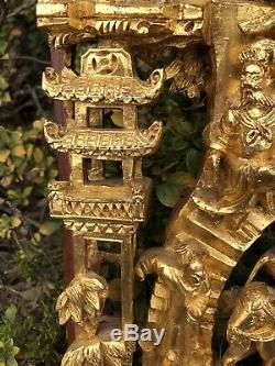 Pair Of 28 ANTIQUE CHINESE GILT WOOD CARVED PANEL Warrior SCENE HIGH RELIF