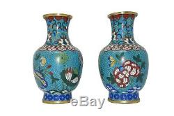 Pair Of Antique Chinese Cloisonné Vases With Gold Gilded Bronze Baluster Form