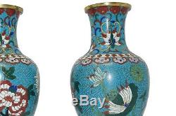 Pair Of Antique Chinese Cloisonné Vases With Gold Gilded Bronze Baluster Form