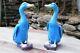 Pair Of Chinese Antique Export Turquoise Blue Porcelain Figural Ducks 10 Inches