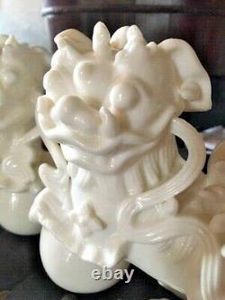 Pair Vintage Chinese Blanc De Chine Porcelain Foo Dog Figurines