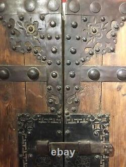 Pair of Antique Chinese Temple Gate Doors 8 Foot Tall Circa 1940s