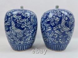 Pair of Blue-White Chinese Lidded Jars GOOD CONDITION