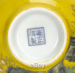 Pair of Chinese Enameled Seal Mark Flower Garden Yellow Ground Porcelain Vase