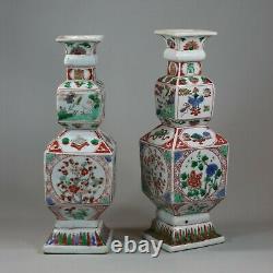 Pair of Chinese famille verte porcelain square-section vases, Kangxi (1662-1722)