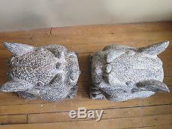 Pair of Large Hand Carved Stone Foo Dog/Foo Lions/Temple Guardian Statues