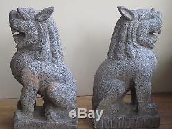 Pair of Large Hand Carved Stone Foo Dog/Foo Lions/Temple Guardian Statues