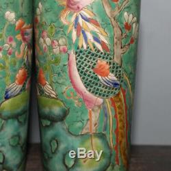 Pair of Nice Chinese Old Green Famille Rose Porcelain Vases