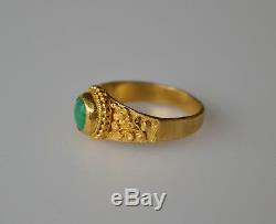Qing Dynasty Chinese 24K Solid Gold Jadeite Jade Ring 4.5g Very Fine