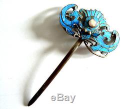 Qing Dynasty Kingfisher Feather Hair Pin Antique VINTAGE Blue Chinese Ca. 1850