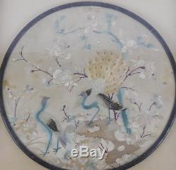 RARE Antique Chinese Silk Fan Peacock Design