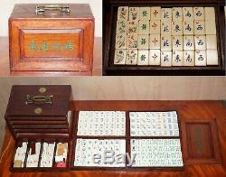 Rare 19th Century Chinese Mahjong Set In Carry Case Made With Bovine & Bambo