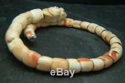 Rare Antique 18th/19th c Chinese Carved Coral/Conch Shell Dragon Bracelet Bangle