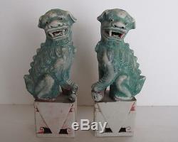 Rare Antique 19th Century Asian Chinese Pair Sancai Foo Dogs Wax Seal 7.5