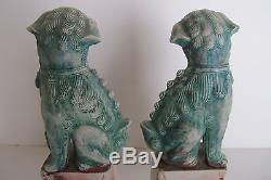 Rare Antique 19th Century Asian Chinese Pair Sancai Foo Dogs Wax Seal 7.5