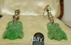Rare, Antique Chinese 9 Ct Gold Cicada Earrings With Carved Jade & Sapphires