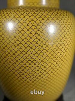 Rare Antique Chinese Cloisonné Fish Scale Style Yellow Urn/Vase