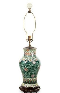 Rare Antique Chinese Famille Verte Vase Lamp W White Jade