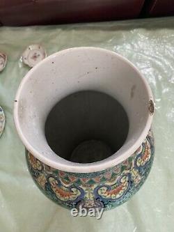 Rare Antique Chinese Famille Verte Vase Lamp W White Jade