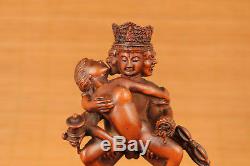 Rare Antique Chinese Old Boxwood Hand Carved Love Buddha Statue Figure