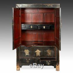 Rare Antique Chinese Qing Dynasty Shanxi Lacquer Gilded Painted Cabinet 18th C