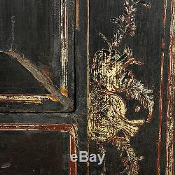 Rare Antique Chinese Qing Dynasty Shanxi Lacquer Gilded Painted Cabinet 18th C