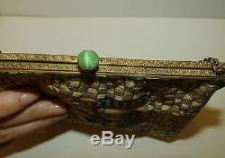 Rare, Antique, Chinese Silk Geisha Bag With Fine Natural Jade Gems