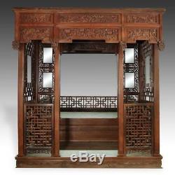 Rare Antique Chinese Wedding Bed Carved Rosewood Mirror Furniture China 19th C