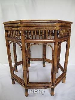 Rare Chinese Bamboo Side Table Late Qing Dynasty Hand Made with 8 Sided Top