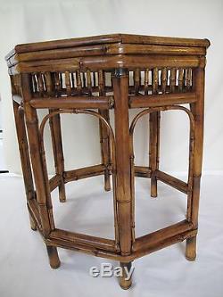 Rare Chinese Bamboo Side Table Late Qing Dynasty Hand Made with 8 Sided Top