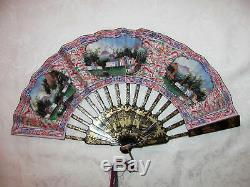 Rare Chinese Export Telescoping Fan with Applied Faces Original Box Circa 1850