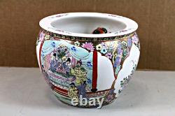 Rare Chinese Qianlong Gold Famille Rose Porcelain Fish Bowl Chien Lung Mark Old