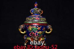 Rare Chinese antiques bronze gilt Cloisonne Double Elephant lion Incense burner