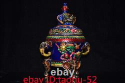 Rare Chinese antiques bronze gilt Cloisonne Double Elephant lion Incense burner