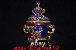 Rare Chinese antiques bronze gilt Cloisonne Double Elephant lion Incense burner