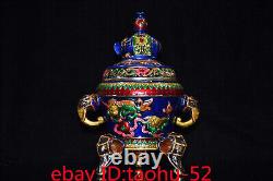 Rare Chinese antiques bronze gilt Cloisonne Double Elephant lion Incense burner