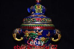 Rare Chinese antiques bronze gilt Cloisonne Double Elephant lion Incense burner