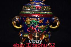 Rare Chinese antiques bronze gilt Cloisonne Double Elephant lion Incense burner