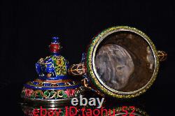 Rare Chinese antiques bronze gilt Cloisonne Double Elephant lion Incense burner