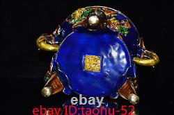 Rare Chinese antiques bronze gilt Cloisonne Double Elephant lion Incense burner