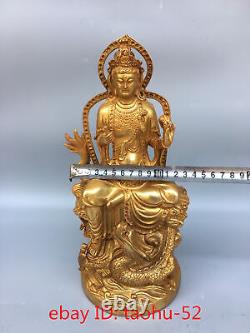 Rare Chinese antiques pure handmade carving bronze gilt Guanyin Buddha statue