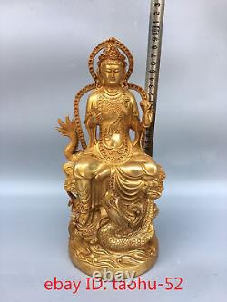 Rare Chinese antiques pure handmade carving bronze gilt Guanyin Buddha statue