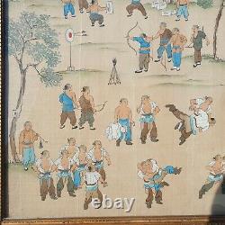 Rare Fine Quality Antique Chinese 19th C Watercolour Kungfu Training Painting