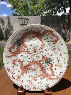 Rare Superb Large Antique Chinese Famille Rose Dragon Plate