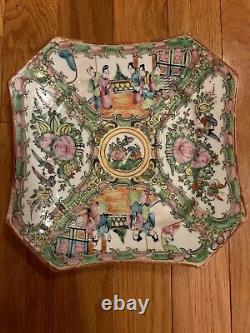 Rare Vintage 19th Century Chinese 8 Octagon Rose Medallion Qing Dynasty Plate